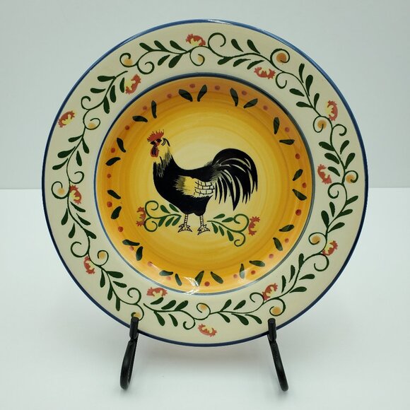 Signature Living Cali Rooster Salad Plates Floral Rim Chicken Dessert Plates - Picture 2 of 5